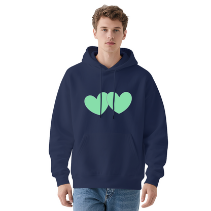 Two Mint Green Simple Hearts Grey Hoodie, Unisex Sweet Comfort Casual Hoodie