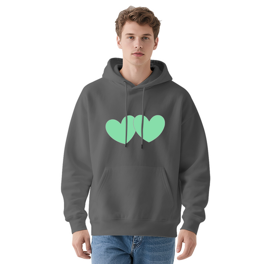 Two Mint Green Simple Hearts Grey Hoodie, Unisex Sweet Comfort Casual Hoodie