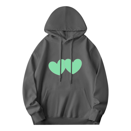 Two Mint Green Simple Hearts Grey Hoodie, Unisex Sweet Comfort Casual Hoodie