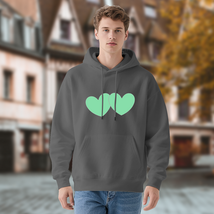 Two Mint Green Simple Hearts Grey Hoodie, Unisex Sweet Comfort Casual Hoodie