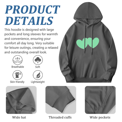 Two Mint Green Simple Hearts Grey Hoodie, Unisex Sweet Comfort Casual Hoodie