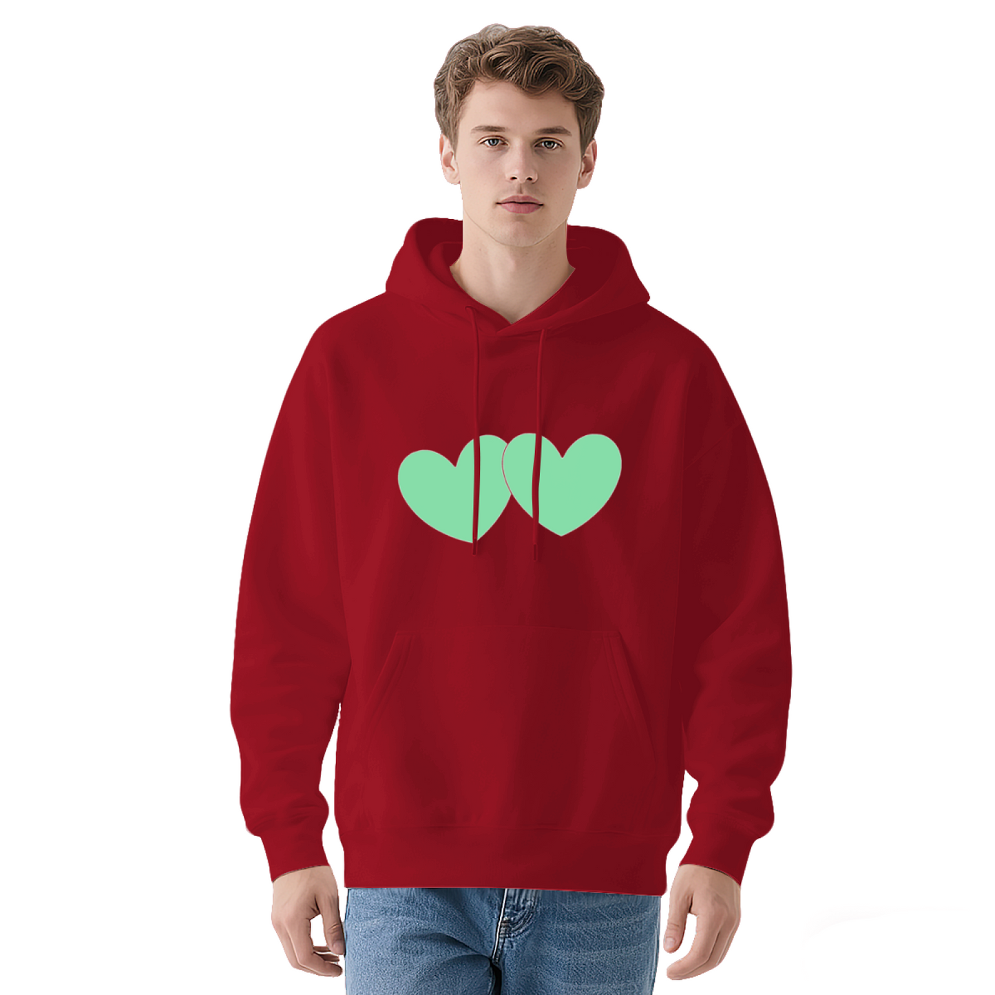 Two Mint Green Simple Hearts Grey Hoodie, Unisex Sweet Comfort Casual Hoodie