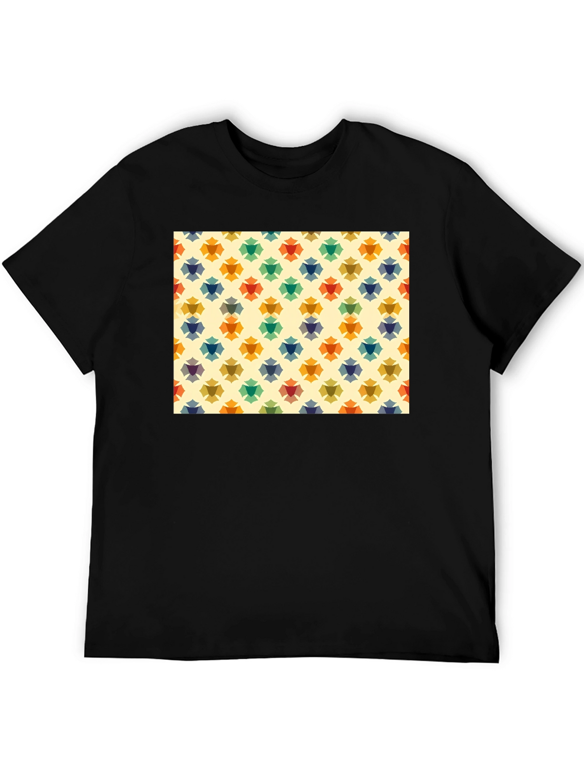 Retro Floral Pattern Black T-Shirt