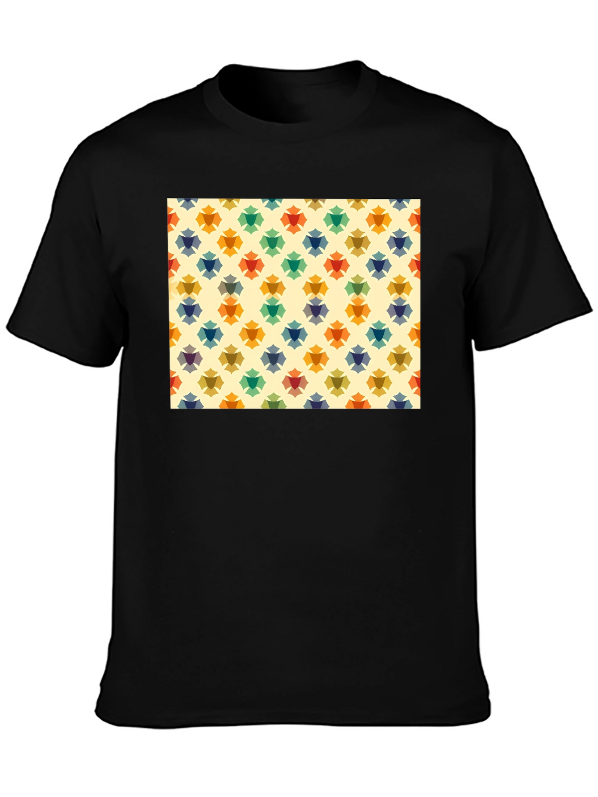 Retro Floral Pattern Black T-Shirt
