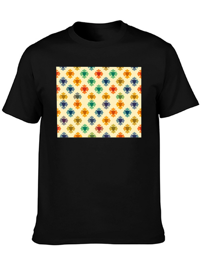 Retro Floral Pattern Black T-Shirt
