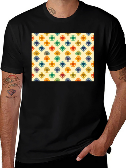Retro Floral Pattern Black T-Shirt