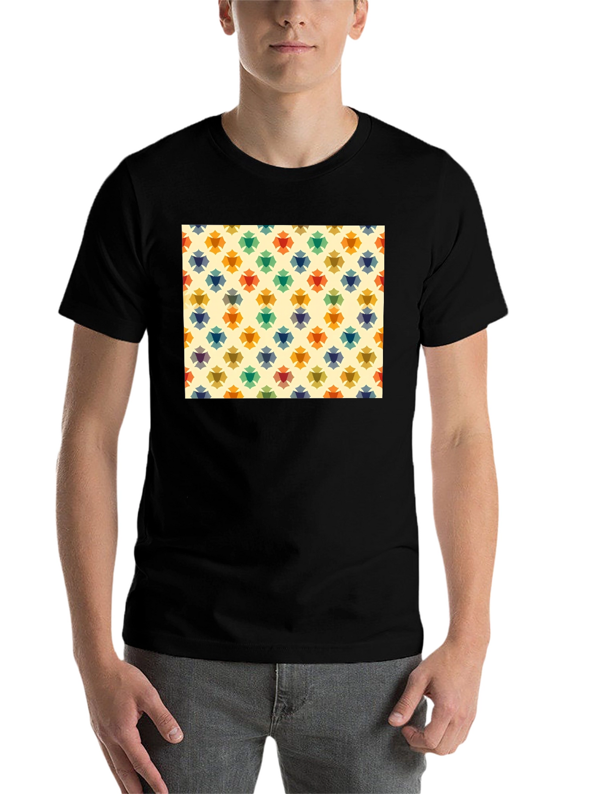 Retro Floral Pattern Black T-Shirt