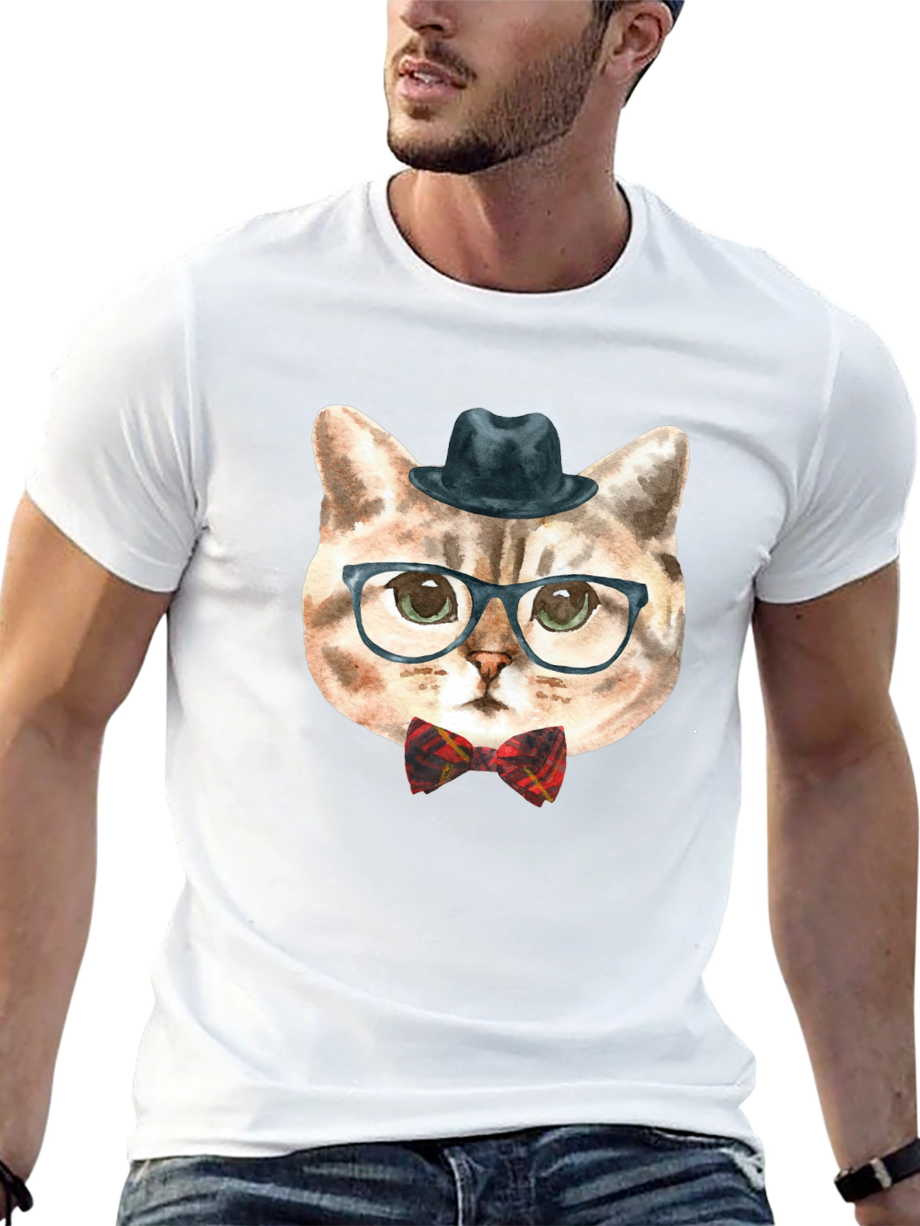 Hipster Cat Graphic Tee - Funny Novelty T-Shirt