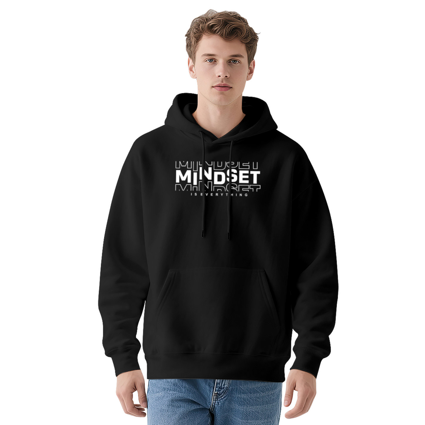 Motivational MINDSET IS EVERYTHING Navy Hoodie, Unisex Cozy Inspire Sweatshirt