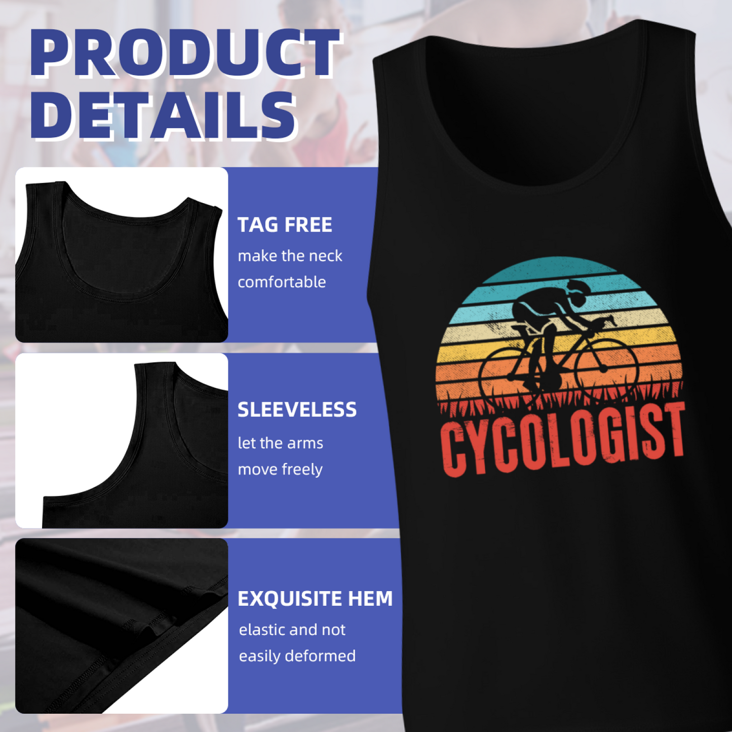 Vintage Cycologist Sunset Road Bike Pun Cycling Lover Tank Top