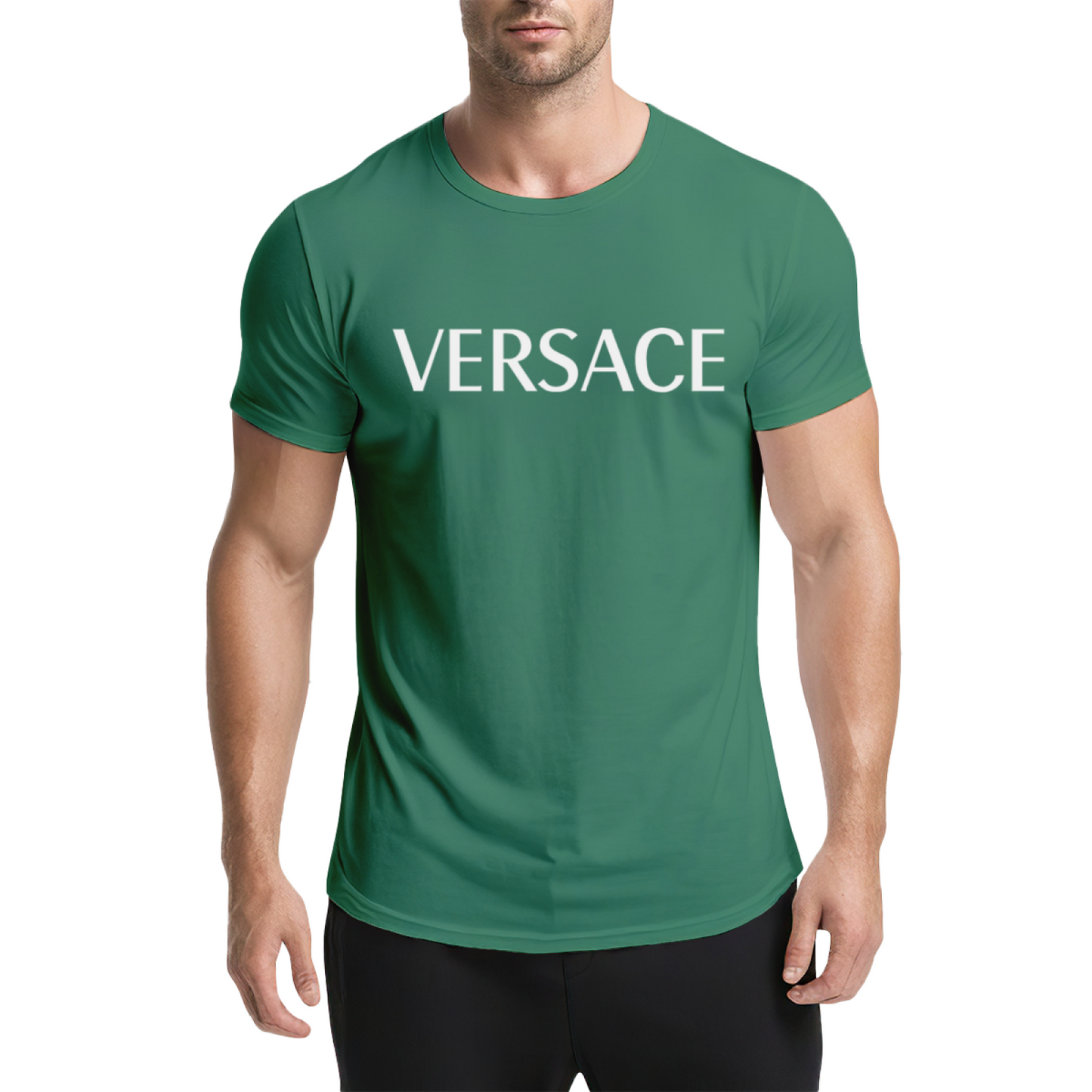 Plain Simple VERSACE White Text Navy Casual Tee