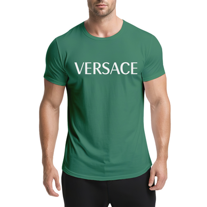 Plain Simple VERSACE White Text Navy Casual Tee