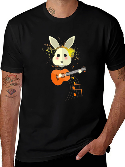 Rabbit Guitar Player Graphic Tee - Unisex Black T-Shirt