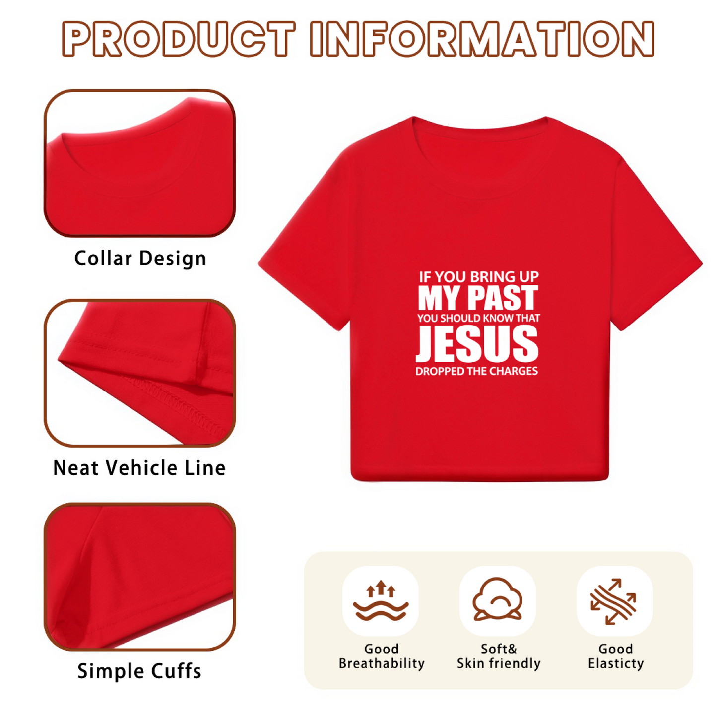 Jesus Dropped The Charges Faith Red Crop Tee ¨C Christian Slogan Women Top