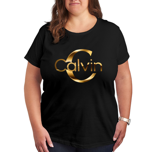 Luxury Golden Calvin Letter Minimalist Plus Size Women Printed T-Shirt