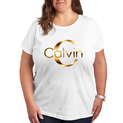 Luxury Golden Calvin Letter Minimalist Plus Size Women Printed T-Shirt