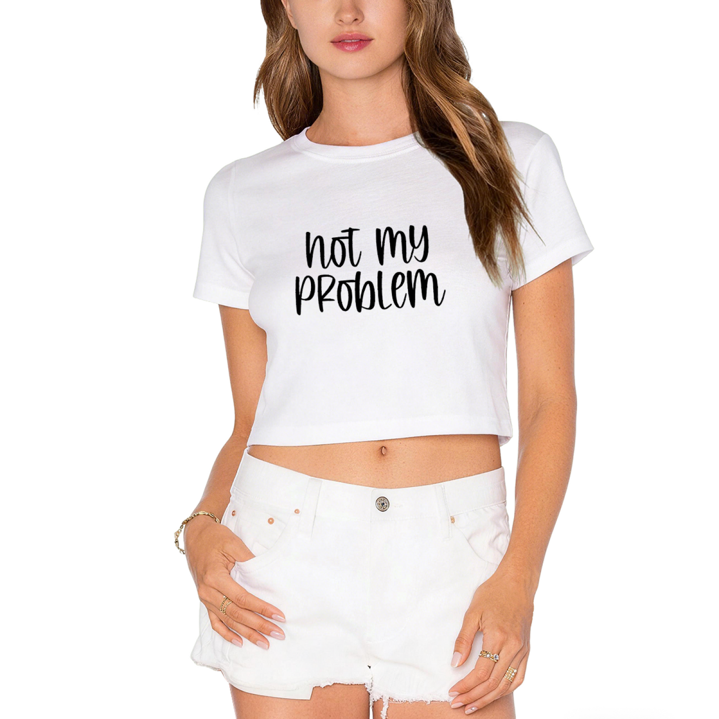 Not My Problem Chill Lazy Vibe Minimal Gray Crop Top