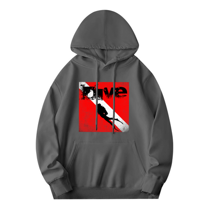 Vintage Dive Flag Graphic Dark Grey Hoodie, Casual Comfortable Wear