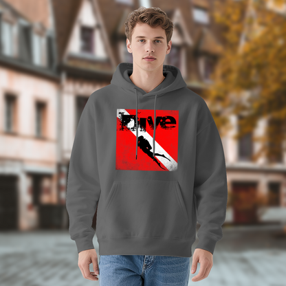 Vintage Dive Flag Graphic Dark Grey Hoodie, Casual Comfortable Wear