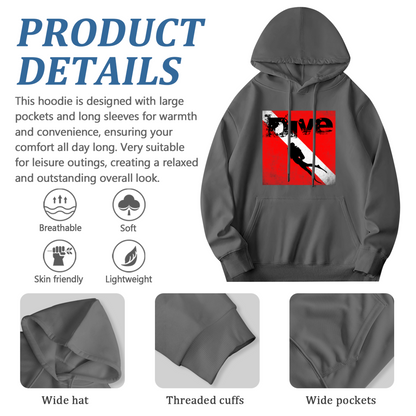 Vintage Dive Flag Graphic Dark Grey Hoodie, Casual Comfortable Wear