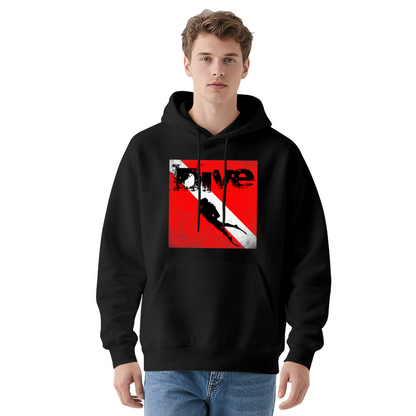 Vintage Dive Flag Graphic Dark Grey Hoodie, Casual Comfortable Wear