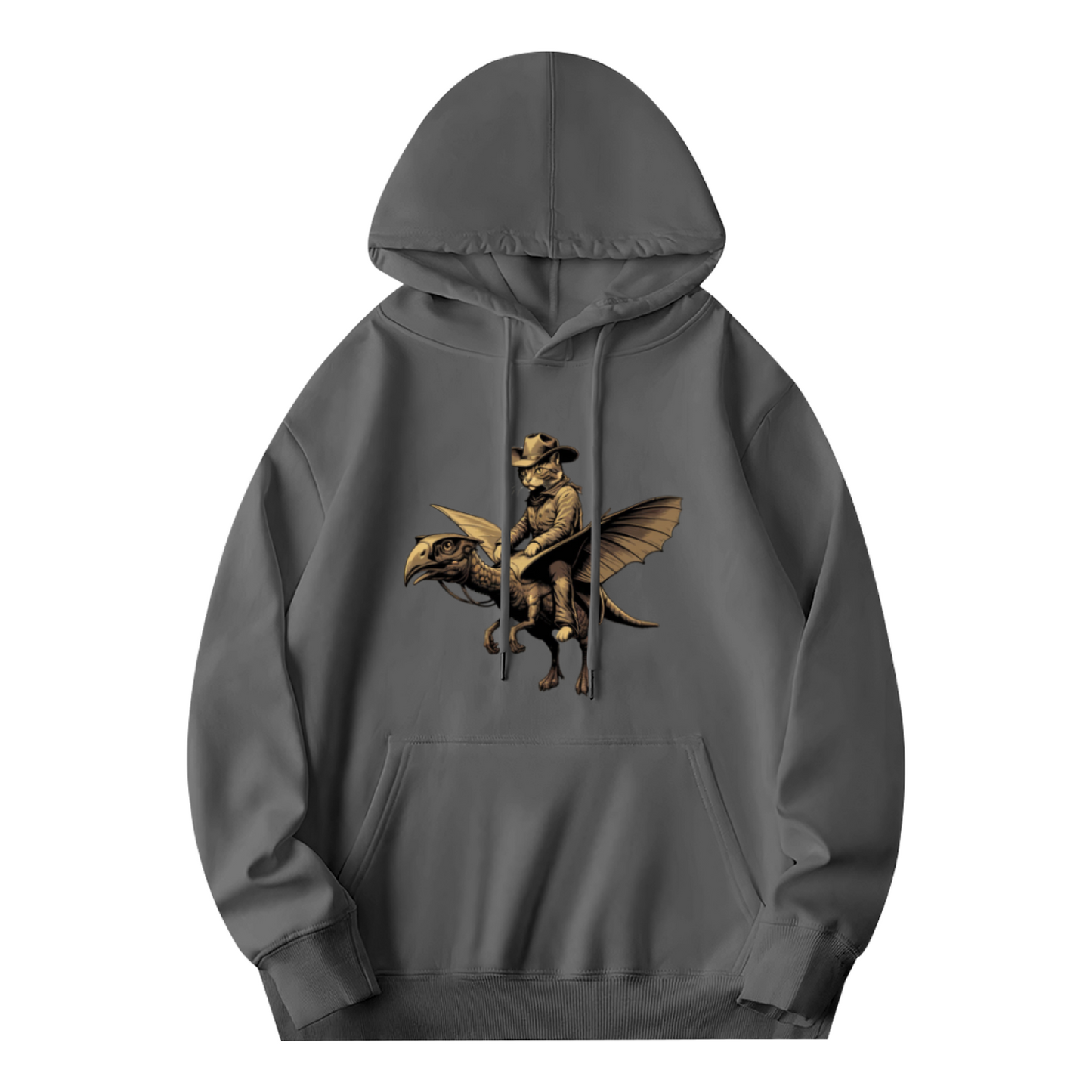 Cool Western Cowboy Cat Ride Pterodactyl Gray Hoodie, Relaxed & Comfort Fit