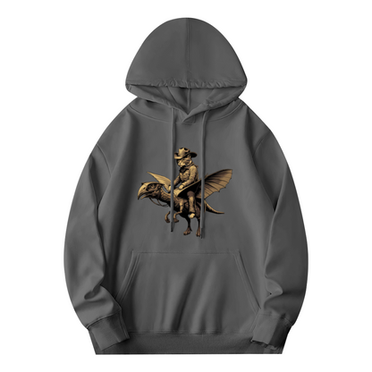 Cool Western Cowboy Cat Ride Pterodactyl Gray Hoodie, Relaxed & Comfort Fit