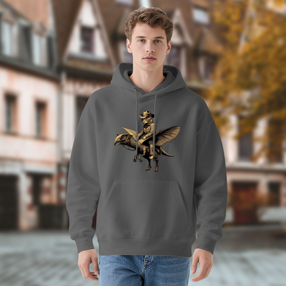 Cool Western Cowboy Cat Ride Pterodactyl Gray Hoodie, Relaxed & Comfort Fit