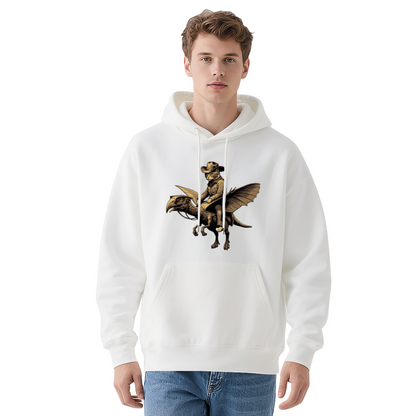 Cool Western Cowboy Cat Ride Pterodactyl Gray Hoodie, Relaxed & Comfort Fit