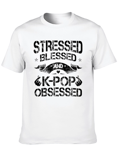 Stressed Blessed & K-Pop Obsessed Black T-Shirt