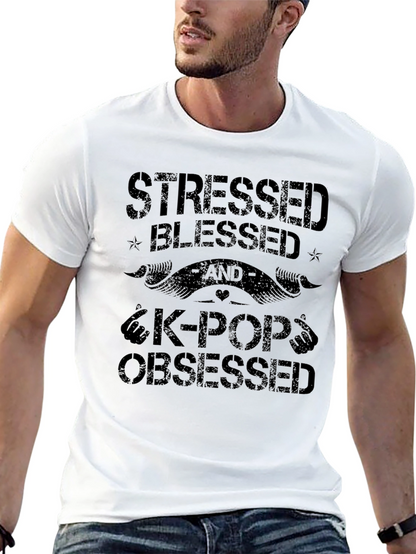 Stressed Blessed & K-Pop Obsessed Black T-Shirt