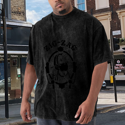 Zig-Zag Bearded Man Black Silhouette Streetwear Vintage T-Shirt