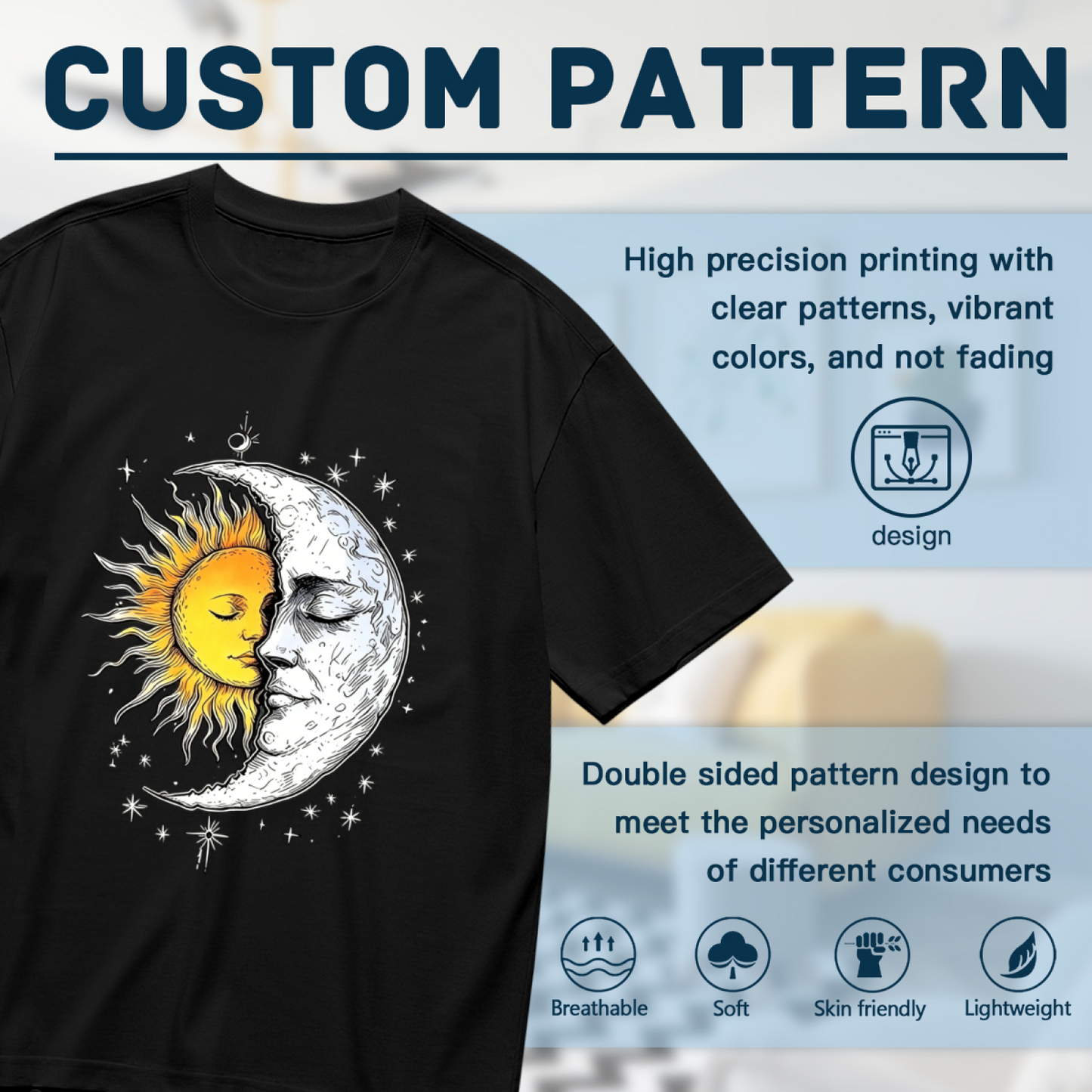 Aesthetic Sun Moon Face Cosmic Starry Sky Art Plus Size Black T-Shirt