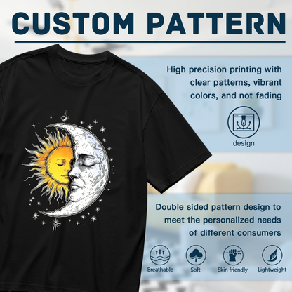 Aesthetic Sun Moon Face Cosmic Starry Sky Art Plus Size Black T-Shirt