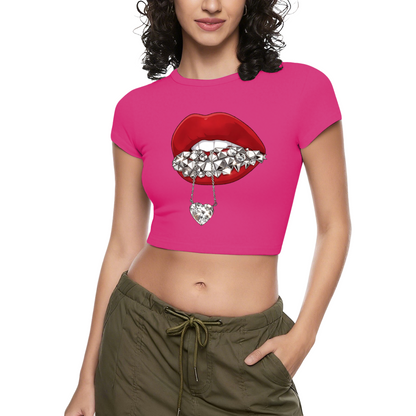 Spike Diamond Grill Red Lips Hot Pink Coquette Crop Top