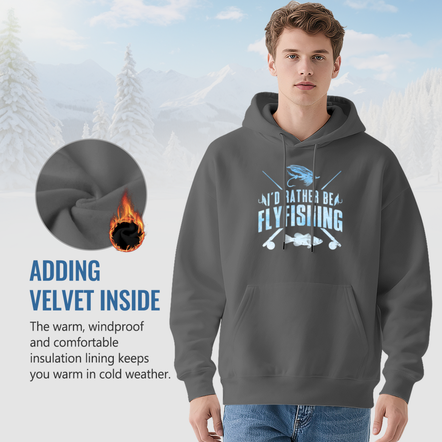 I¡¯d Rather Be Fly Fishing Retro Gray Hoodie, Breathable Outdoor Comfort