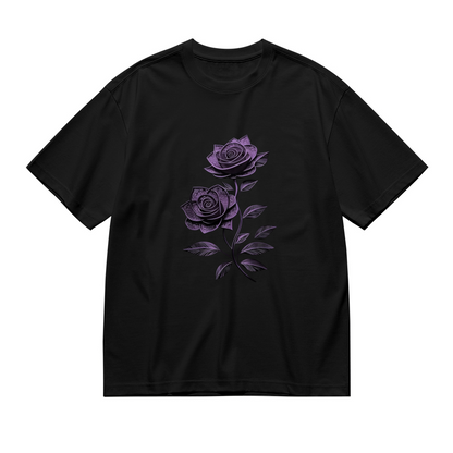Delicate Lace Texture Purple Rose Dark Style Plus Size Women Printed T-Shirt