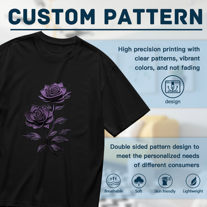 Delicate Lace Texture Purple Rose Dark Style Plus Size Women Printed T-Shirt