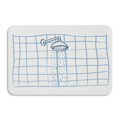 Hand Drawn Shower Head Grid Diatom Mat | Minimal Sketch Style Silicone Bathroom Rug