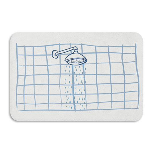 Hand Drawn Shower Head Grid Diatom Mat | Minimal Sketch Style Silicone Bathroom Rug