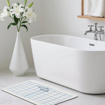 Hand Drawn Shower Head Grid Diatom Mat | Minimal Sketch Style Silicone Bathroom Rug