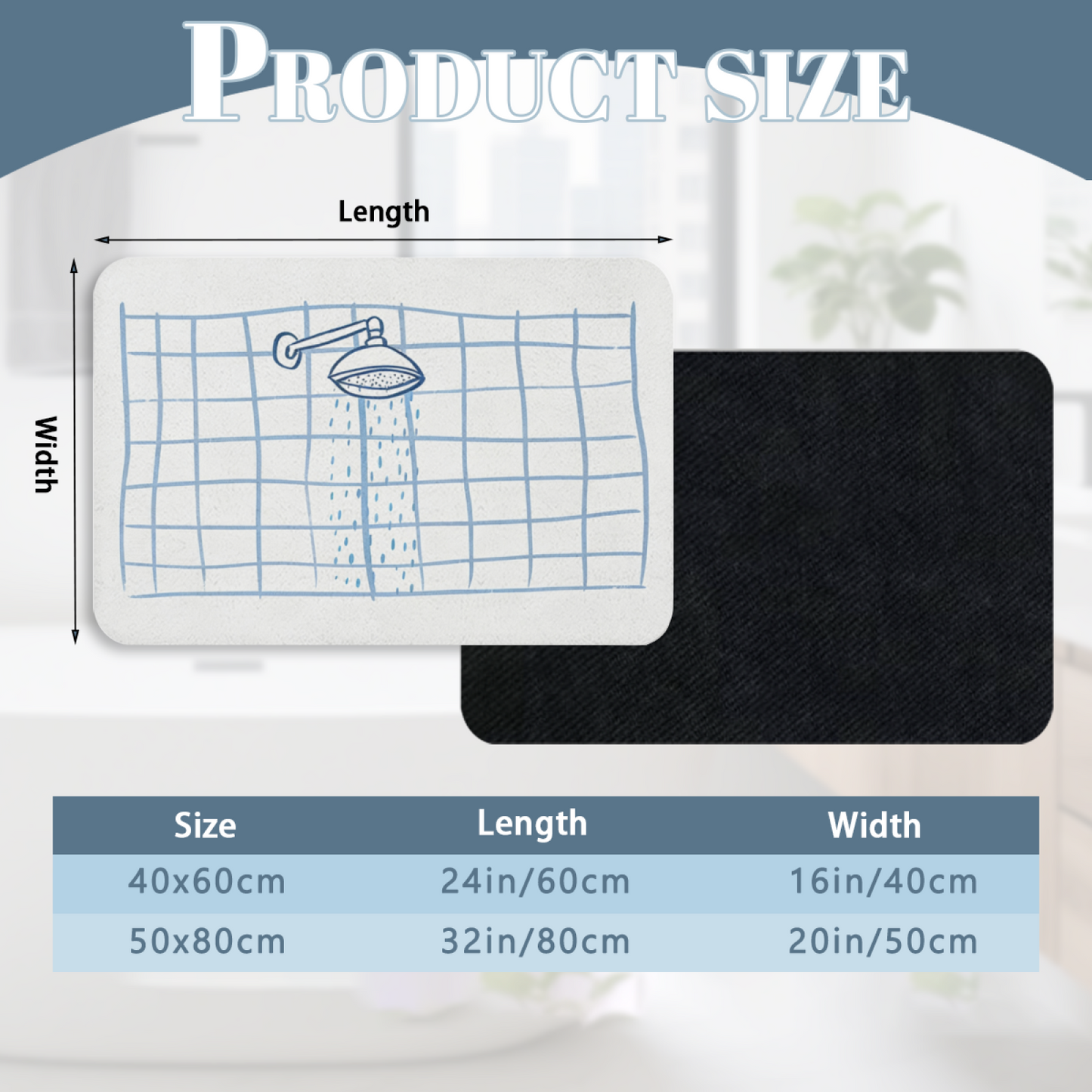Hand Drawn Shower Head Grid Diatom Mat | Minimal Sketch Style Silicone Bathroom Rug