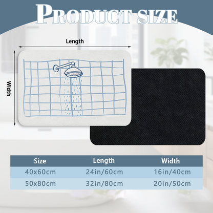 Hand Drawn Shower Head Grid Diatom Mat | Minimal Sketch Style Silicone Bathroom Rug