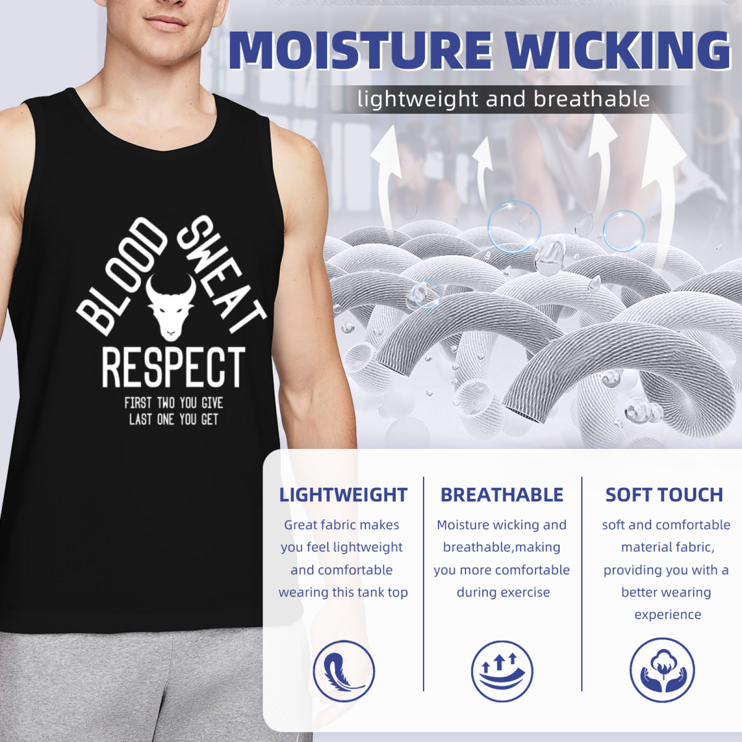 Blood Sweat Respect Bull Gym Workout Mens Tank Top