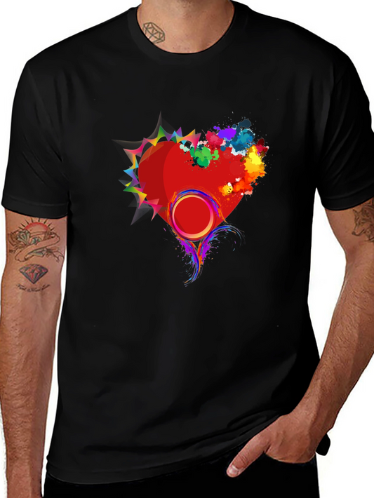 Colorful Heart Graphic Black Tee