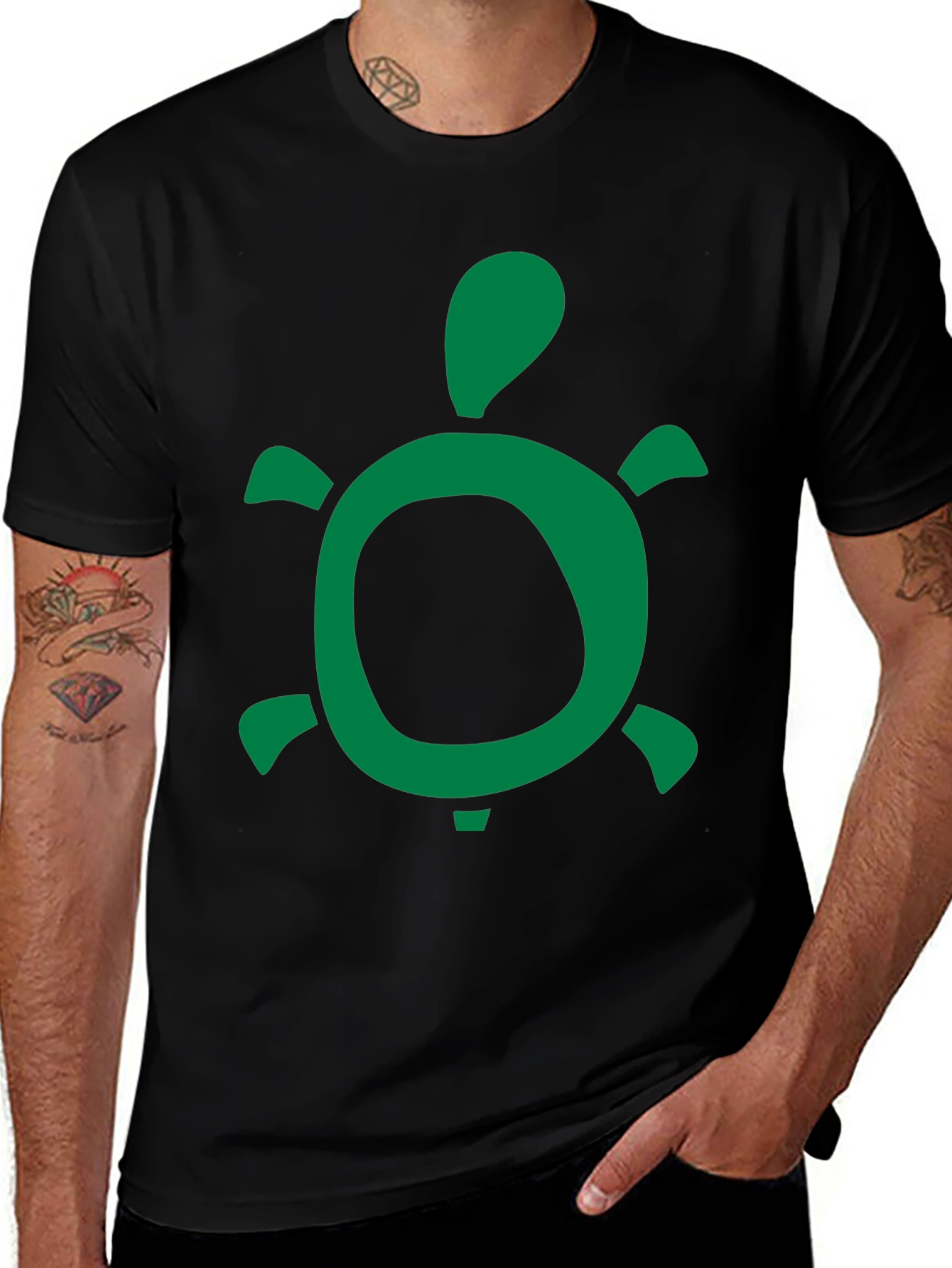Green Turtle Graphic Black T-Shirt