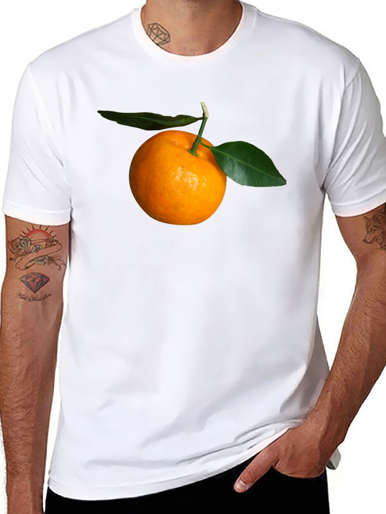 Orange Fruit Graphic Black T-Shirt