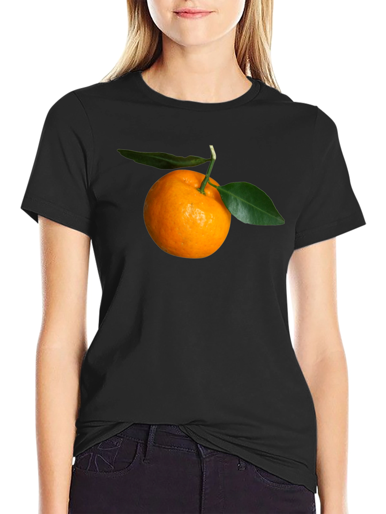 Orange Fruit Graphic Black T-Shirt