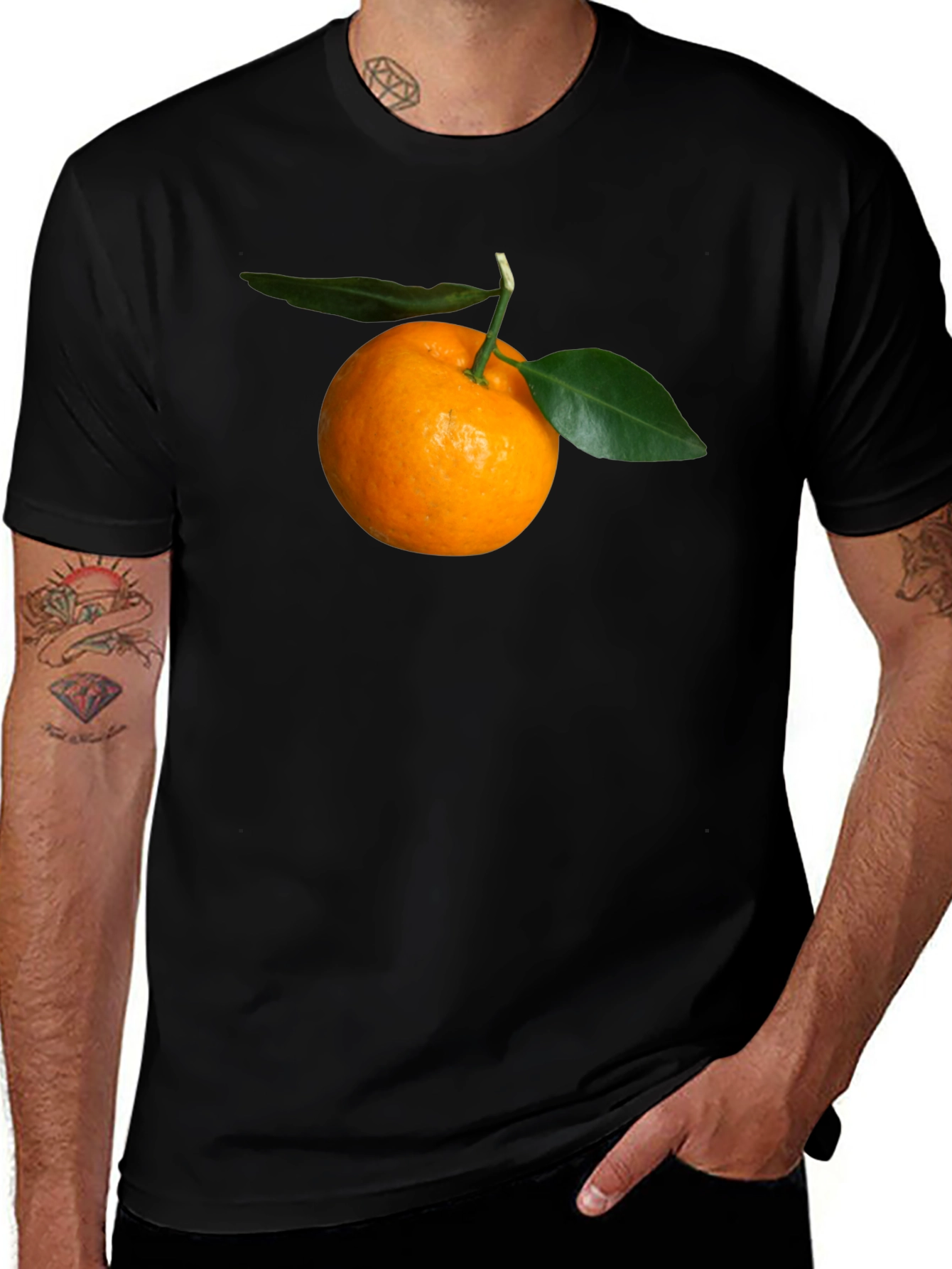 Orange Fruit Graphic Black T-Shirt