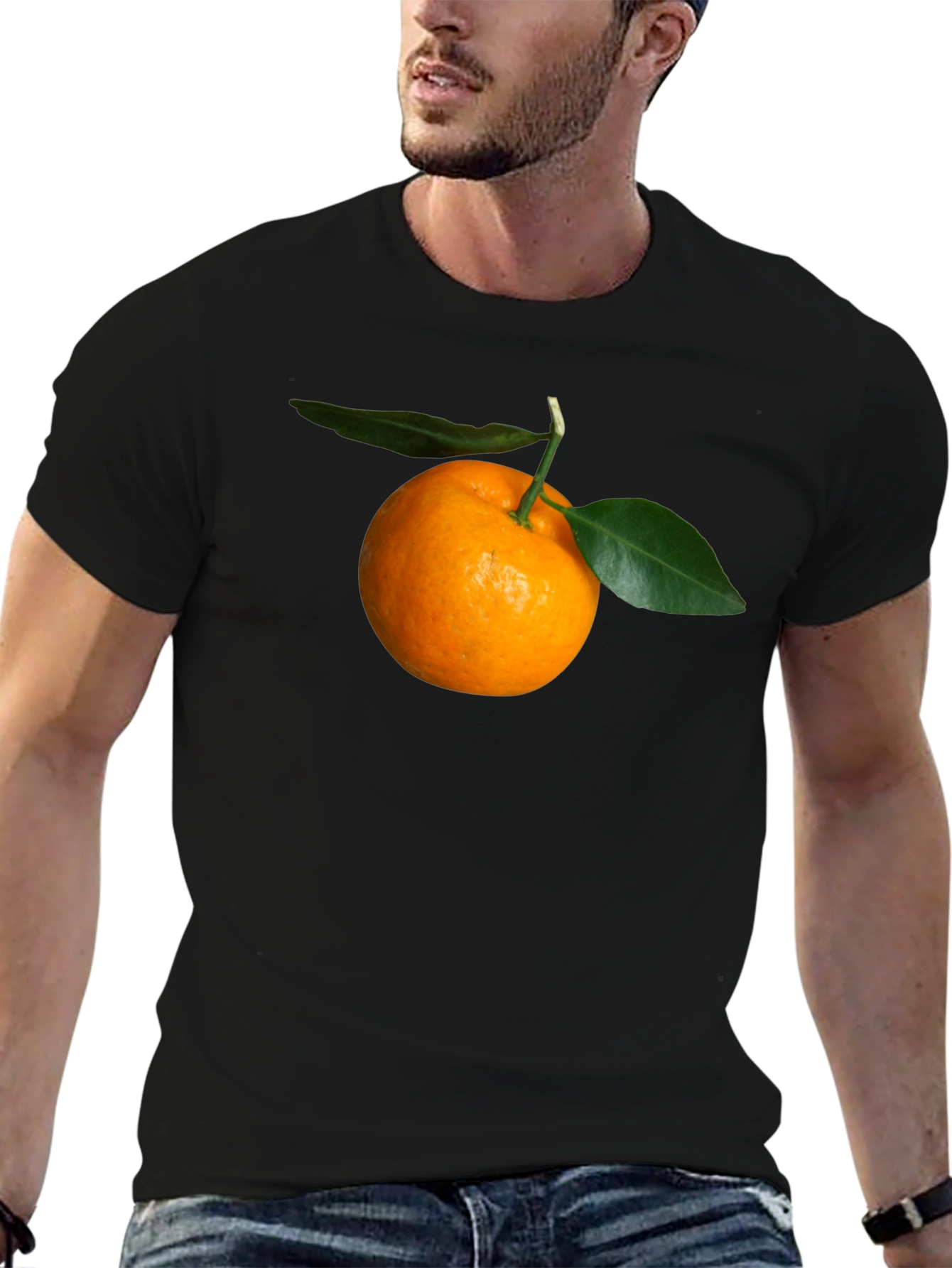 Orange Fruit Graphic Black T-Shirt